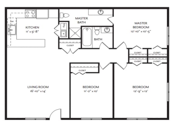 Taymil Andover Place 3 Bedroom 1.5 Bathroom Floor Plan
