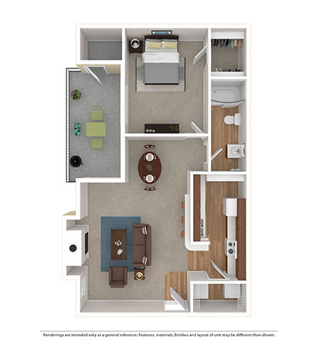 Floor Plan  1 Bd 1 Ba The Barton 648 sq ft  at Logans Mill, Austin, Texas.