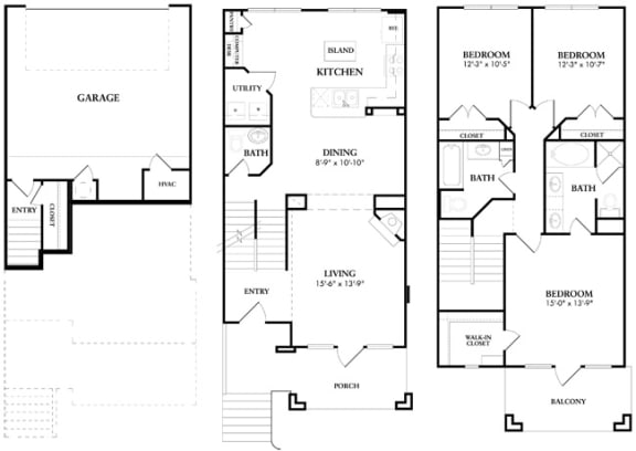 3 bed 2 bath B5 Floor Plan at The Atlantic Memorial, Houston, TX