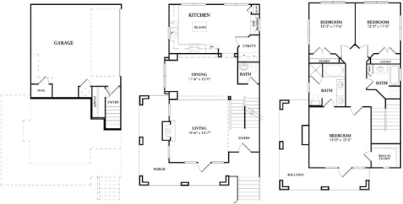 3 bed 2 bath B7 Floor Plan at The Atlantic Memorial, Texas
