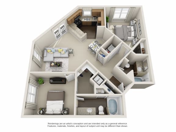 Beds: 2, Baths: 2, SQFT: 1,058 - City View at The Atlantic North Highland, Charlotte.