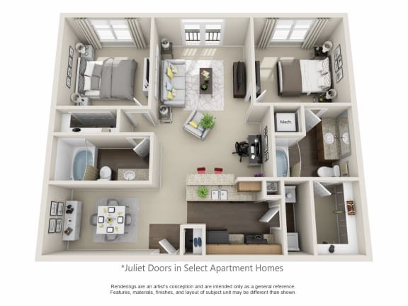 Beds: 2, Baths: 2, SQFT: 1,078 - City View