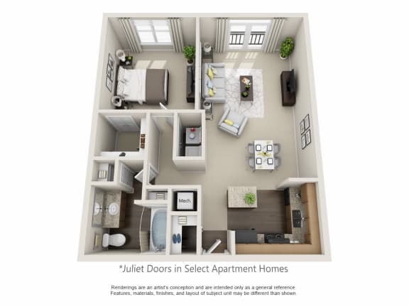 Beds: 1, Baths: 1, SQFT: 792-796, City View at The Atlantic North Highland, Charlotte.