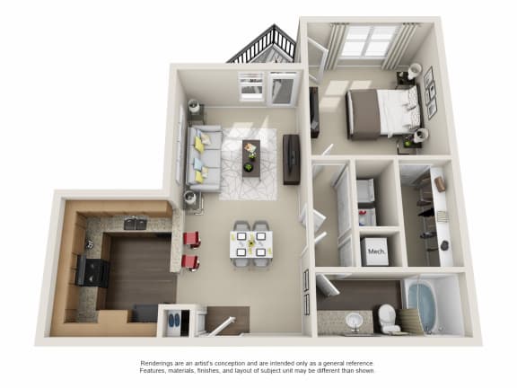 Beds: 1, Baths: 1, SQFT: 806, City View at The Atlantic North Highland, Charlotte, NC.