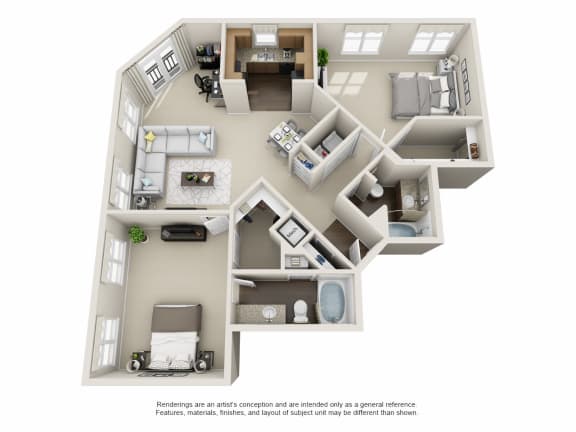 Beds: 2, Baths: 2, SQFT: 1,304, City View at The Atlantic North Highland, Charlotte.