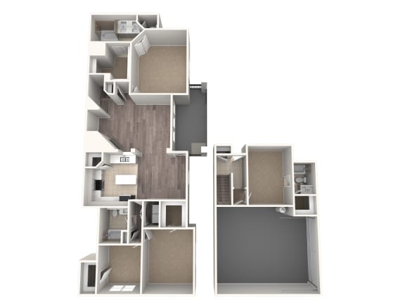 the bungalow floor plan with bedroom and living room at The Atlantic Stone Oak Apartments, San Antonio, TX