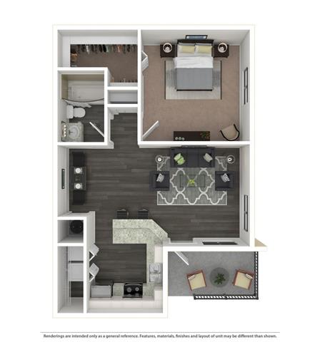 Floor Plan  Alexander 1 Bed | 1 Bath | 748 sq ft- Boca Colony