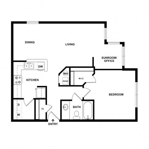 1 Bedroom 1 Bathroom Floor Plan at The Atlantic River West, Atlanta, GA, 30336