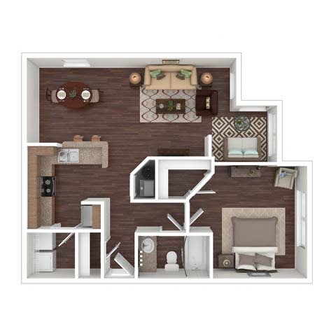 1 Bedroom 1 Bathroom Floor Plan at The Atlantic River West, Atlanta, 30336