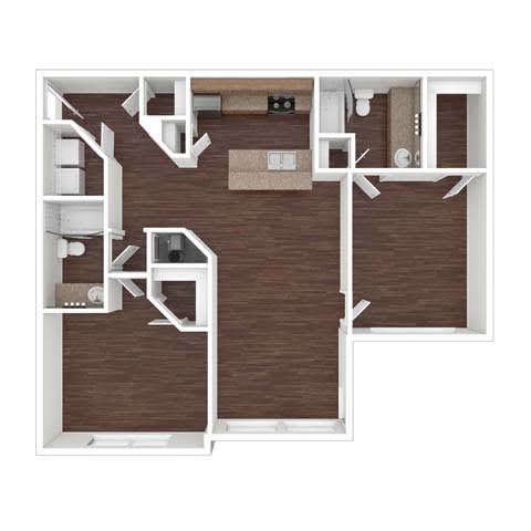 2 Bed 2 Bath Floor Plan at The Atlantic River West, Atlanta