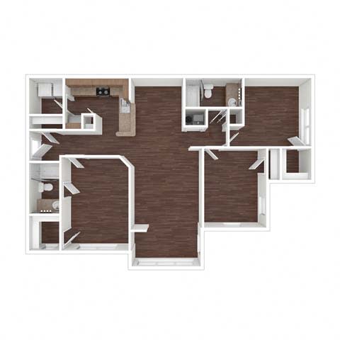 3 Bed 2 Bath Floor Plan at The Atlantic River West, Atlanta, GA, 30336