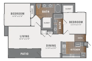 2 bed 2 bath C at Montecito Apartments, Houston, TX, 77056