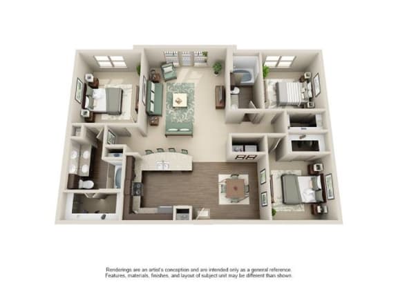 Floor Plan  C1&#xA;Three-bedroom unit&#xA;1470 Avg sq. ft.