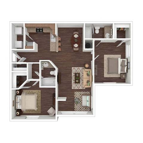 2 Bed 2 Bath Floor Plan at The Atlantic River West, Atlanta, 30336