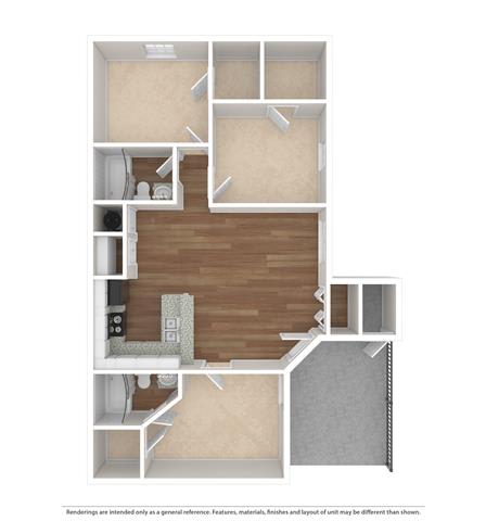 3 bed 2 bath A The Fredricksburg Floor Plan at The Atlantic Grand Oaks, Austin, Texas
