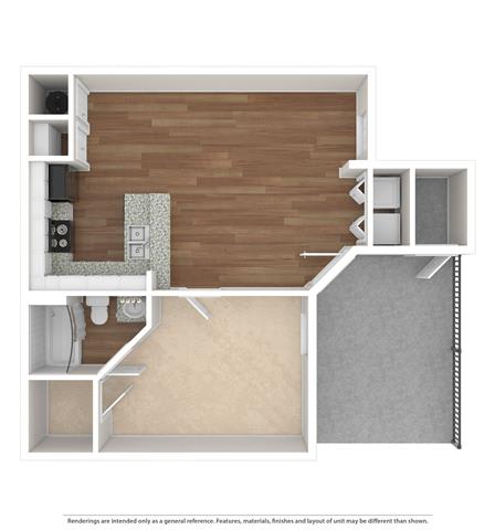 1 bed 1 bathGrand Oaks Floor Plan at The Atlantic Grand Oaks, Austin