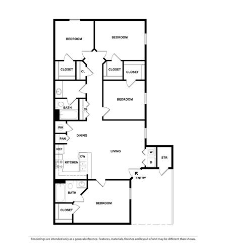 4 bed 2 bath The Travis Floor Plan at The Atlantic Grand Oaks, Texas