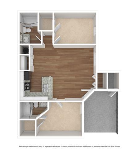 2 bed 2 bath A The Wimberly Floor Plan at The Atlantic Grand Oaks, Austin, TX, 78748