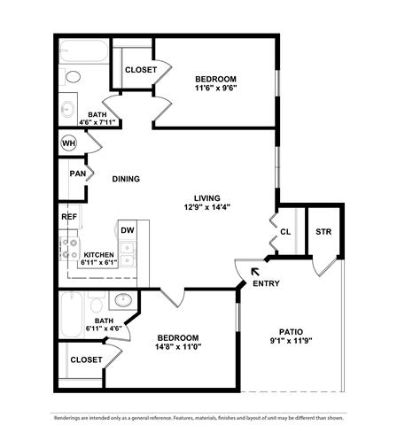 2 bed 2 bath The Wimberly Floor Plan at The Atlantic Grand Oaks, Texas, 78748