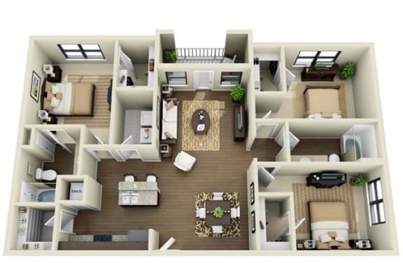 3 Bed 2 Bath Floor Plan 3 Bed 2 Bath Floor Plan at The Atlantic McKinney Ranch, McKinney, TX, 75070