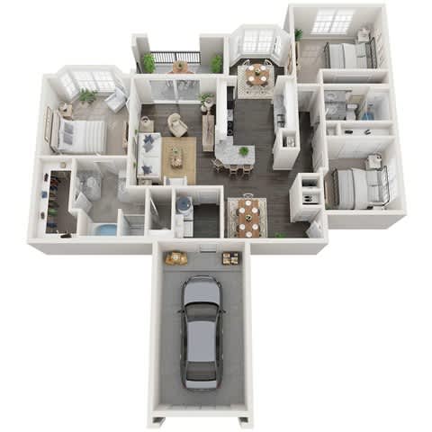A top-down view of a house layout with a car garage at Reserve at Canyon Creek,Texas,78230