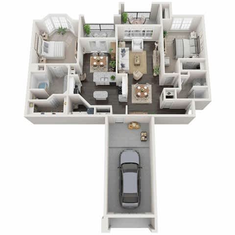 A floor plan of a house with a car parked in the garage at Reserve at Canyon Creek,San Antonio