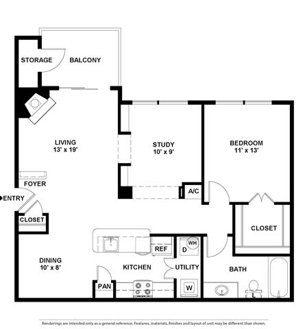 this is a diagram of the floor plan for a small apartment at Village of Hawks Creek Apartments, Westworth Village, TX