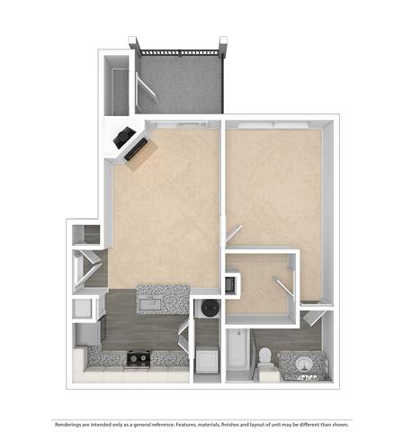 1 bedroom floor plan apartments for rent the artisan at Village of Hawks Creek Apartments, Westworth Village