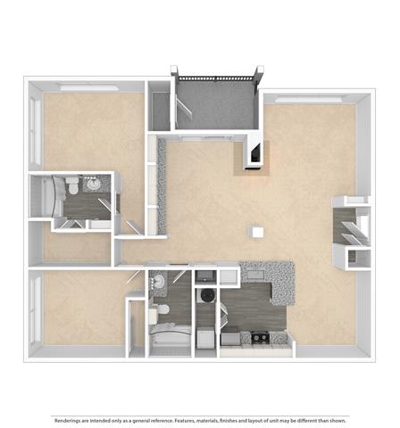 a floor plan with a bedroom and a bathroom at Village of Hawks Creek Apartments, Westworth Village Texas