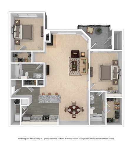 Floor Plan  2 bedroom floor plan at Village of Hawks Creek Apartments, Texas