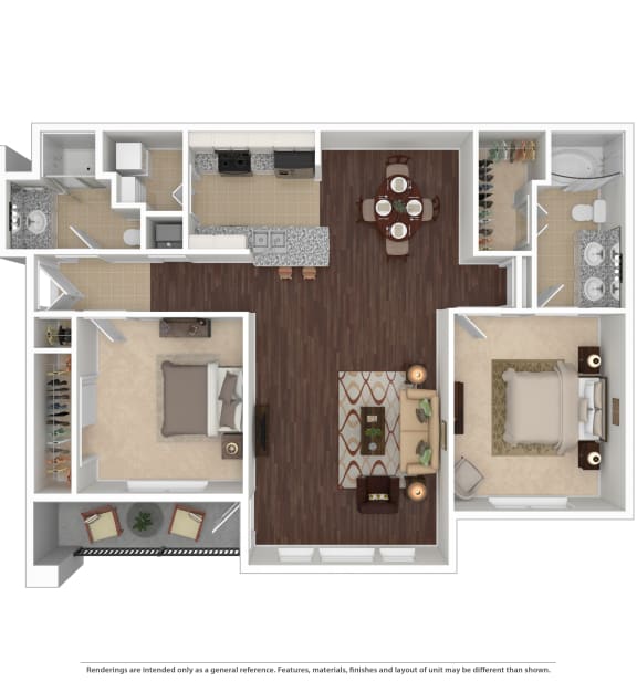 Floor Plan  Plan E 2 Beds | 2 Baths | 1,192 sq ft- Vintage Park Apartments