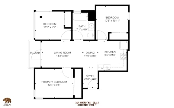 a floor plan of a home with two bedrooms and two bathrooms