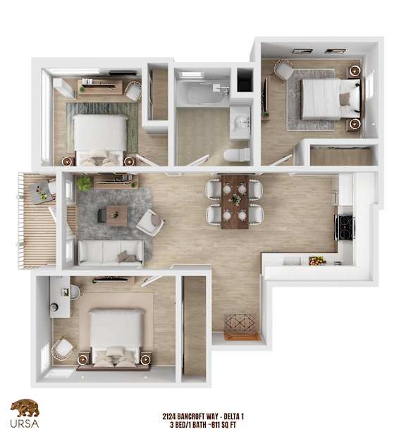 a floor plan of a two bedroom apartment with two bathrooms and a balcony