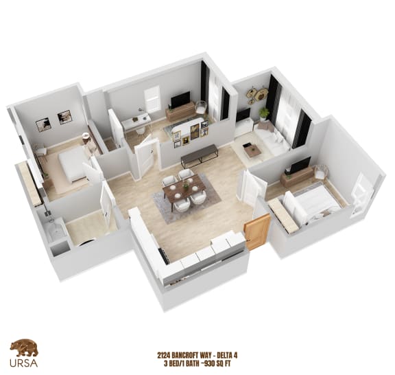 the wilds apartment floor plan 2 bedroom 840 sq.ft.