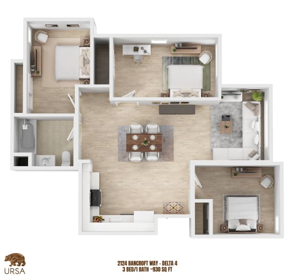 a floor plan of a 3 bedroom apartment
