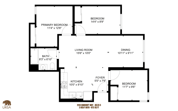 a floor plan of a home with two bedrooms and two bathrooms