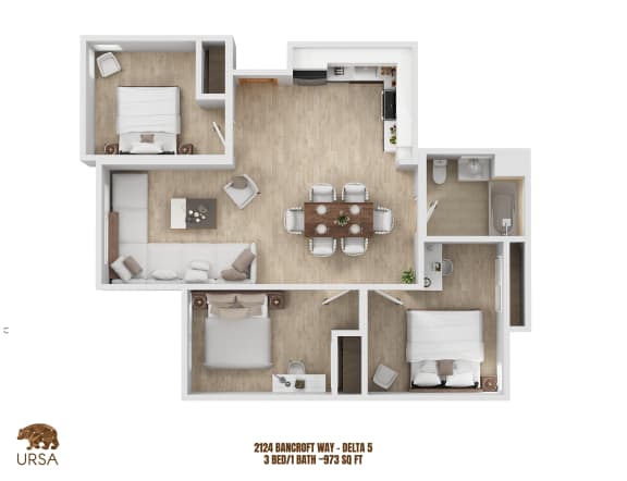 a 1 bedroom floor plan at the urbana apartments in houston, tx