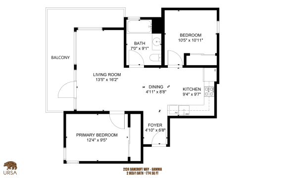 a floor plan of a home with two bedrooms and two bathrooms