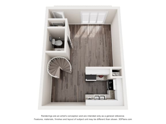figured floor plan of 1 bedroom with bathroom and living room