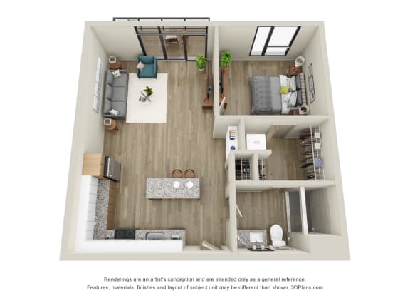 Floor Plan  Barlow II - 1 Bed, 1 Bath with Balcony - Downtown Kalamazoo, MI Apartments - 400 Rose