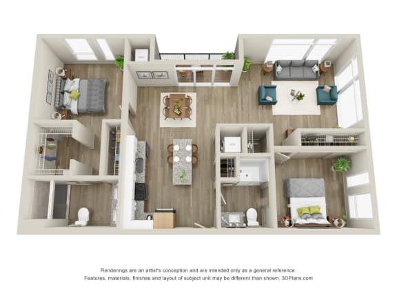 Floor Plan  Michigan - 2 Bed, 2 Bath with Balcony - Downtown Kalamazoo, MI Apartments - 400 Rose
