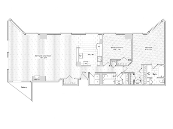 Summit - 2 Bedroom Floor Plan Layout with 2 Baths and 1,831 square feet at Skyrise Luxury Apartments in Kalamazoo, MI.