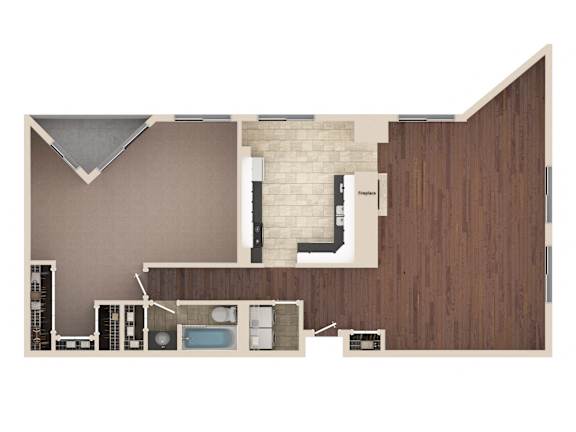 Meridian - 1 Bedroom Floor Plan Layout with 1 Bath and 1,200 square feet at Skyrise Luxury Apartments in Kalamazoo, MI.