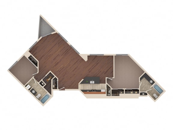 Rainbow - 2 Bedroom Floor Plan Layout with 2 Baths and 1,531 square feet at Skyrise Luxury Apartments in Kalamazoo, MI.