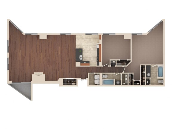 Summit - 2 Bedroom Floor Plan Layout with 2 Baths and 1,831 square feet at Skyrise Luxury Apartments in Kalamazoo, MI.