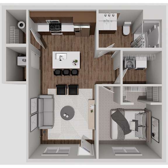 B1 One Bedroom One Bathroom 3D Floorplan at Solhaven Grand Chute, Appleton, 54913