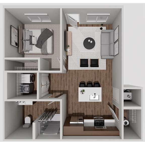 B1A One Bedroom One Bathroom 3D Floorplan at Solhaven Grand Chute, Appleton