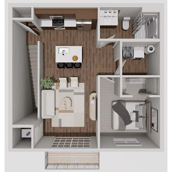 B2 One Bedroom One Bathroom 3D Floorplan at Solhaven Grand Chute, Wisconsin