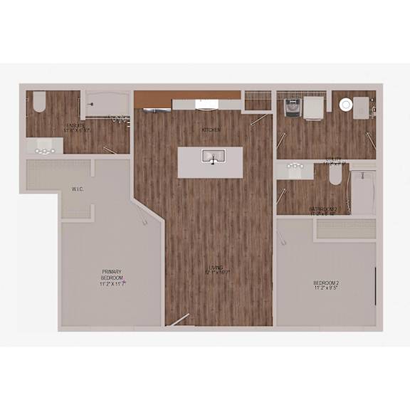 D1 Two Bedroom Two Bathroom 2D Floorplan at Solhaven Grand Chute, Appleton