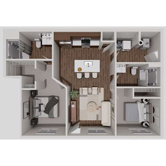 D1 Two Bedroom Two Bathroom 3D Floorplan at Solhaven Grand Chute, Wisconsin